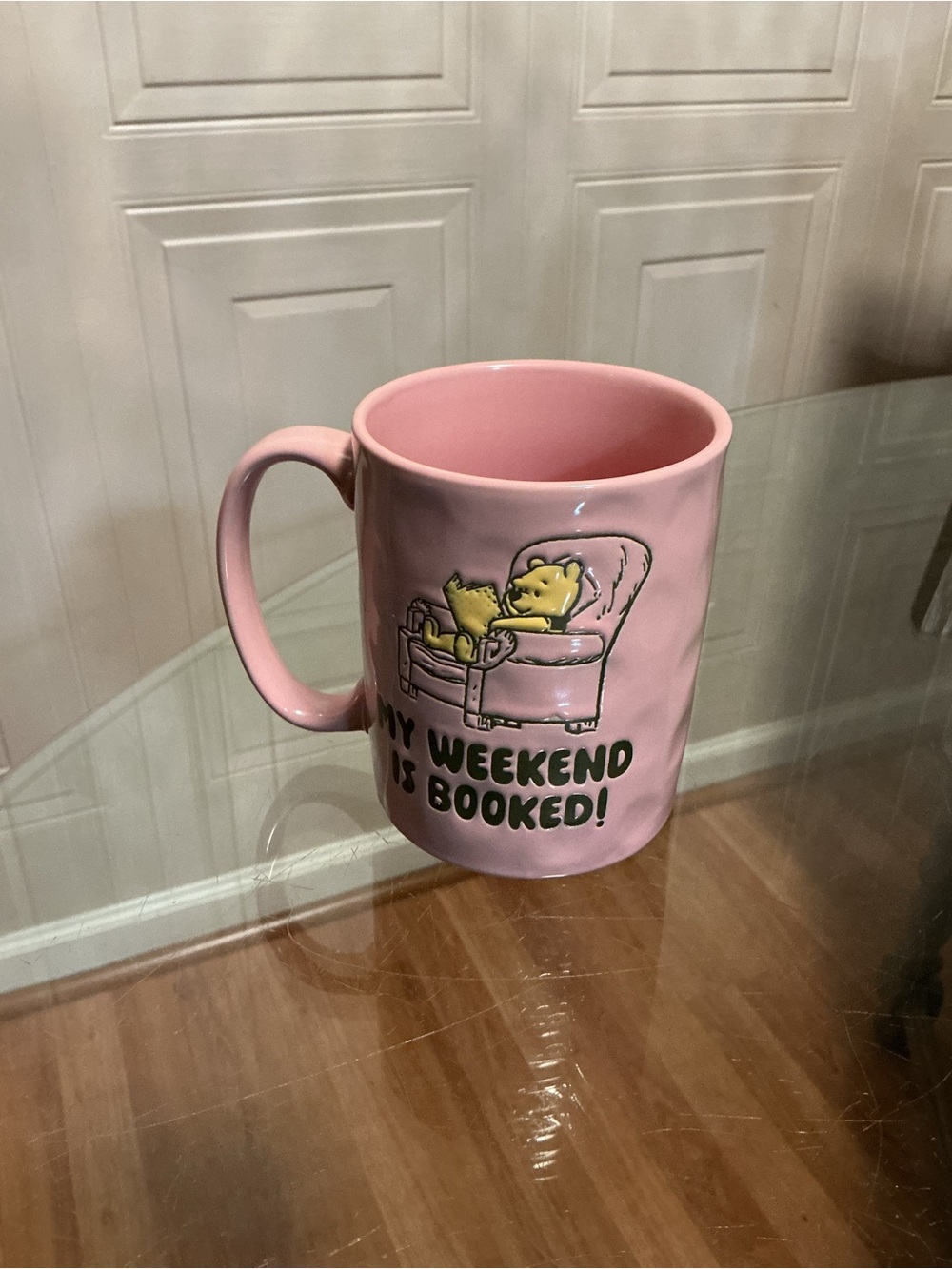 Pink Winnie the Pooh Coffee Mug “My Weekend Is Booked!” NEW